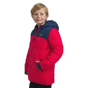 Land’s End Hooded Puffer Coat in Red and Navy - Kid’s S 7/8